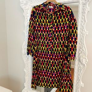 VINTAGE Bayard Sport Long Sleeve Candy Pineapples Printed Dress
